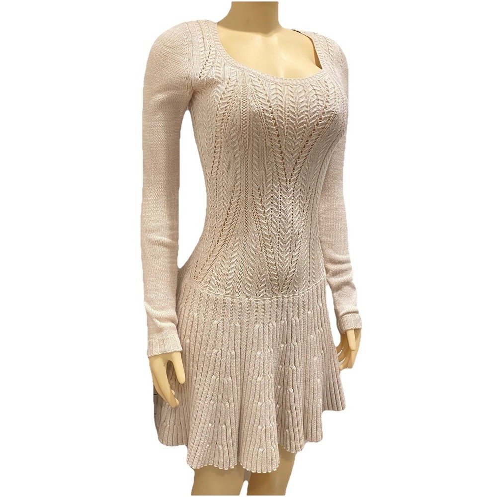 Moda International Knit/Crochet Sweater Dress Cream Beige Cottagecore Small
